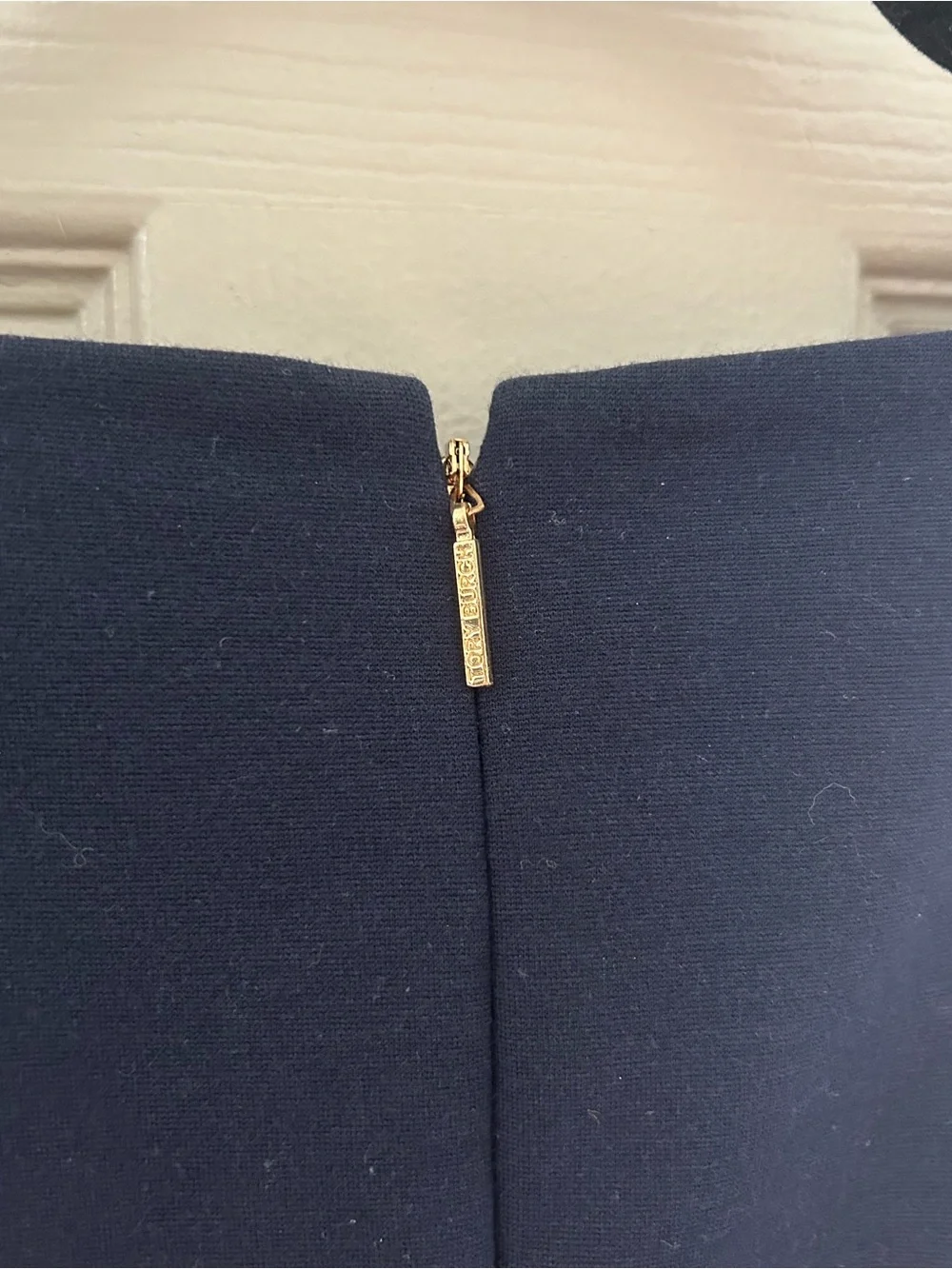 Tory Burch Navy Square-Neck Midi Sheath Dress